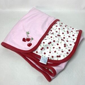 Gymboree Cotton Baby Blanket Vintage Pink Red Trim Cherry Hearts Reversible Y2K